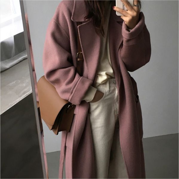 

управление женщины пояса outwear 2019 осень зима шерстяные пальто большой карман женский mid-long new корейских женщин шерстяное длинные пал, Black