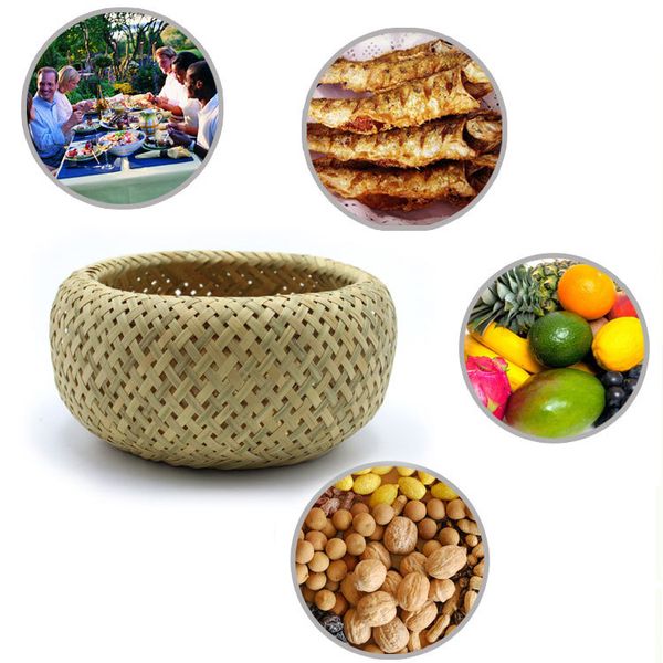 

bamboo woven fruit basket sets 3 pcs bird's nest fruit candy snakes organizer natural round double layer picnic food