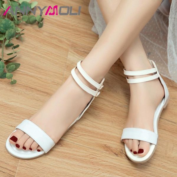 

sandals annymoli woman ankle strap flat shoes buckle casual open toe female footwear summer black white size 33-43