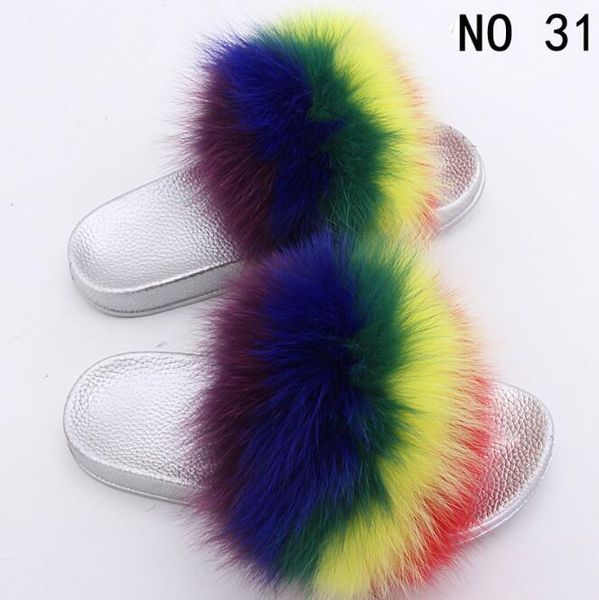 

new color women real fur non-slip wear indoor slippers summer new beach color real shoes female silver pvc sole slippers, Black