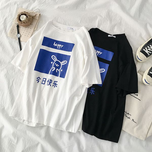 

fashion different couple t-shirt summer 2019 new women's dresses korean printed short sleeve t-shirt trend, White