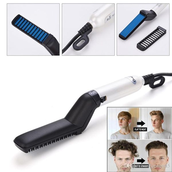 

men straightener curler hair comb multifunctional moustache hair styling beard styler irons electric hair brush us/eu/uk plug, Black