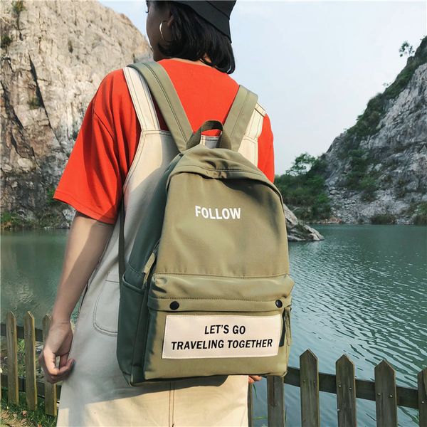 

2019 fashion letter embroidery waterproof nylon women backpack female schoolbag for teenage girls travel backpack book mochila