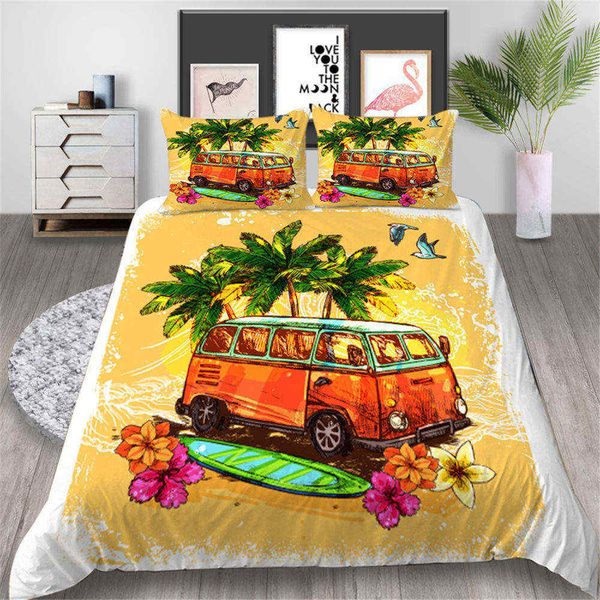 Watercolor Printed Bedding Set King Artistic Hawaiian Style 3d