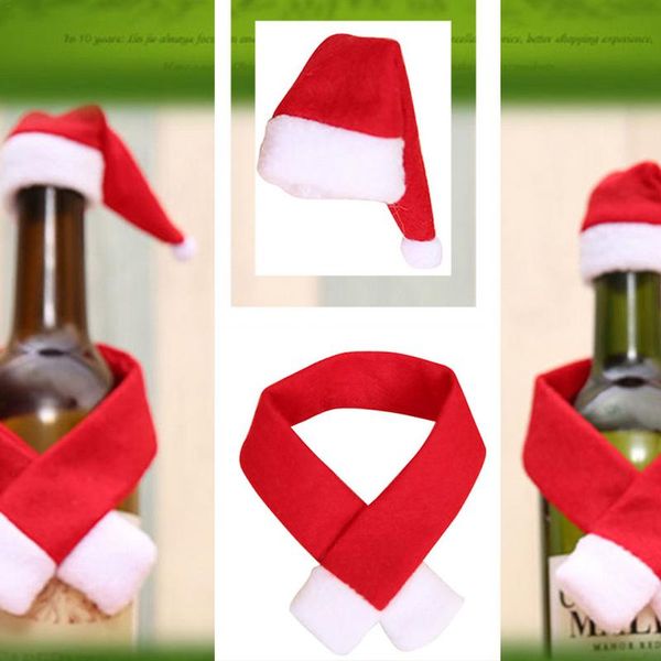 

christmas innovative household items non-woven scarf hat wine bottle decoration christmas wine bottle decoration