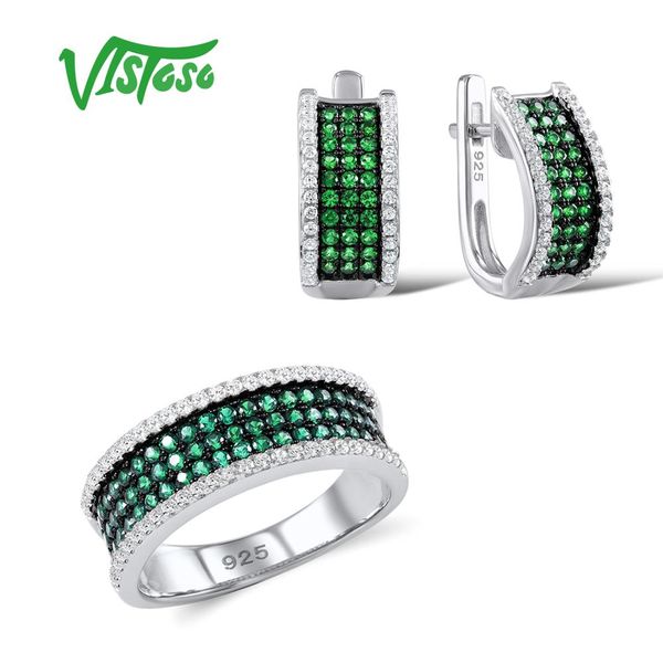 

vistoso jewelry sets for woman green spinels white cz stones jewelry set earrings ring 925 sterling silver fashion fine, Black
