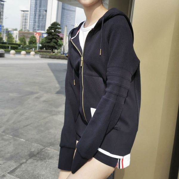 

fashion 2020 tb brand solid hooded clothing over size cotton jacket women sweatshirts hoodies casual sportswear coat, Black