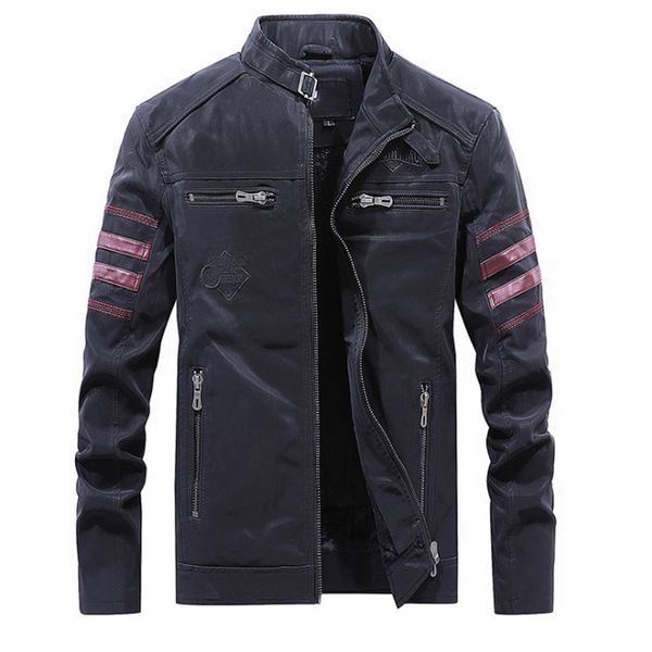 

новые ретро кожаная куртка мужская британский стиль slim fit мотоциклетная кожаная куртка классические черные молнии мужские куртки пальто, Black