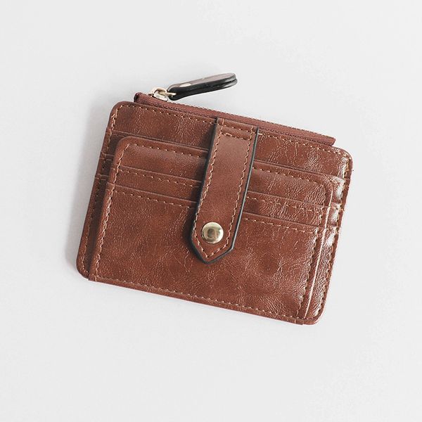 

new leather short wallet ladies card bag zipper bag student coin purse wallet type authentic leather multicolor, Red;black