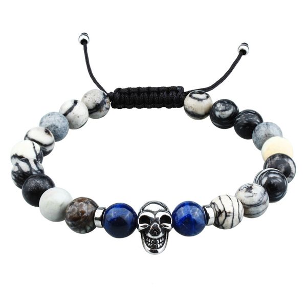 

hawson bracelet for women/men black beads net stones & blue-veins stone bead with adjustable braided rope