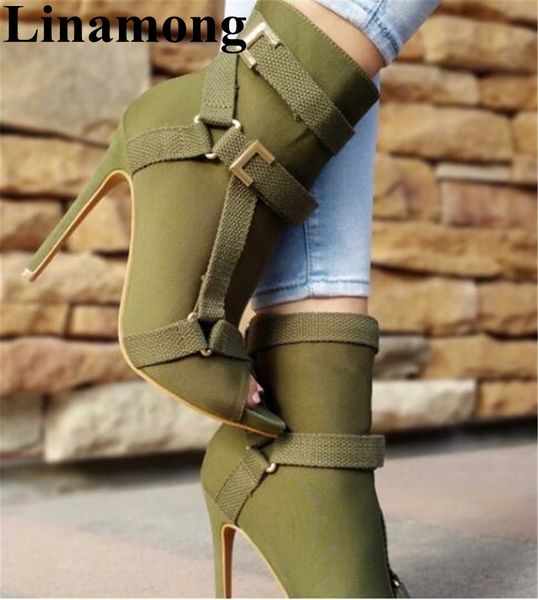 

2019 spring and autumn buckle strap thin high heel and open toe solid fashion women ankle boots high qualit two color, Black