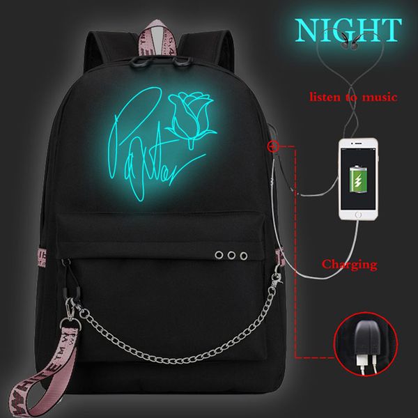 

fashion luminous backpack usb school bag korean style teen women leisure schoolbag payton moormeier mochilas
