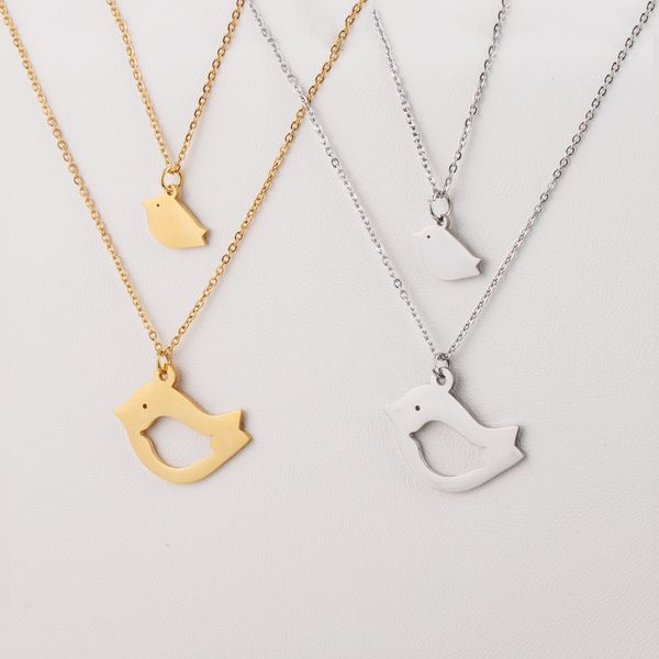

jaymaxi bird necklace stainless steel mirror polished mother and baby bird couple necklace suit gift for women 6sets/lot, Silver