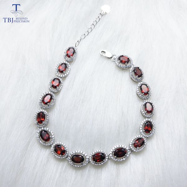 

tbj,elegant natural gemstone bracelet with 100% natural red garnet in 925 sterling silver white color for women with gift box, Black