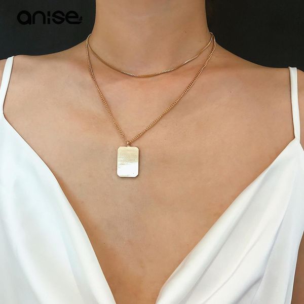 

female 2019 new gold and silver square pendant necklace clavicle chain simple double neck chain women jewelry accessories