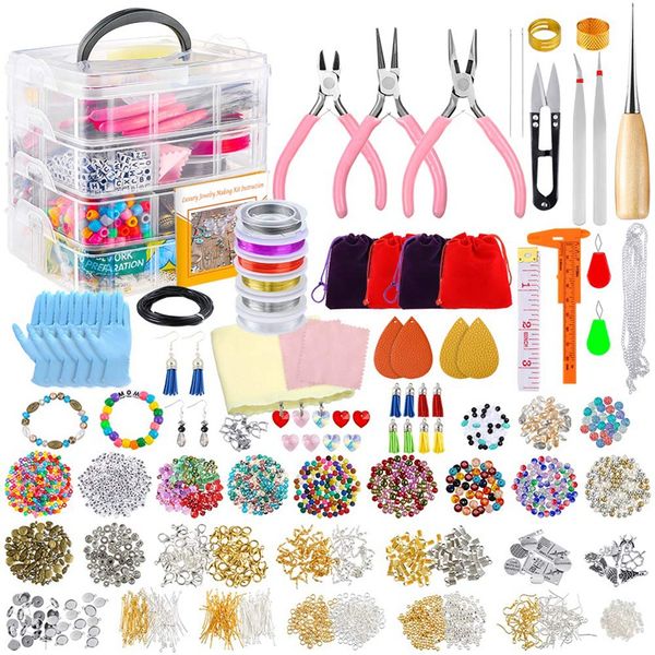 

deluxe jewelry making supplies kit with instructions, jewelry beads, charms, findings, pliers, beading wire for necklace