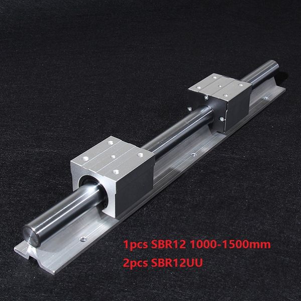 1 pcs SBR12 1000mm / 1100mm / 1200mm / 1300mm / 1400mm / 1500mm trilho de suporte guia linear + 2 pcs SBR12UU blocos de rolamento linear para cnc router