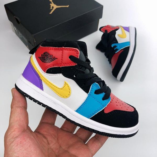 

2020 designers shoes off kids basketball shoes boys girls 1s sports trainers university blue chicago white boy girl children 1 sneakers, Black