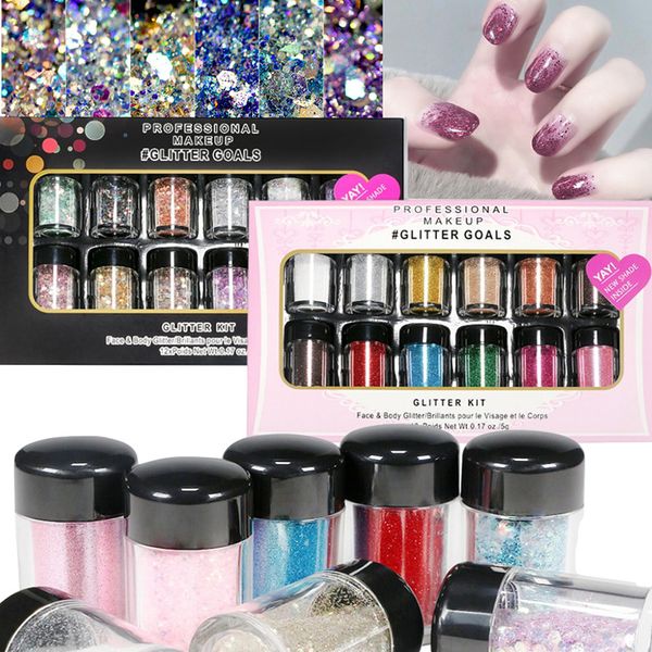 

12 bottles/set nail art sequins glitter powder manicure decor tips mixed polish nail stickers set ldo99, Silver;gold
