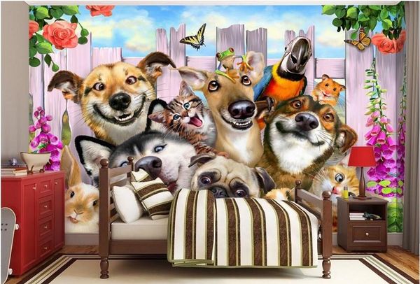 

wdbh 3d wallpaper custom p cartoon garden a group of funny dog selfie children's room home decor 3d wall muals wall paper for walls 3 d