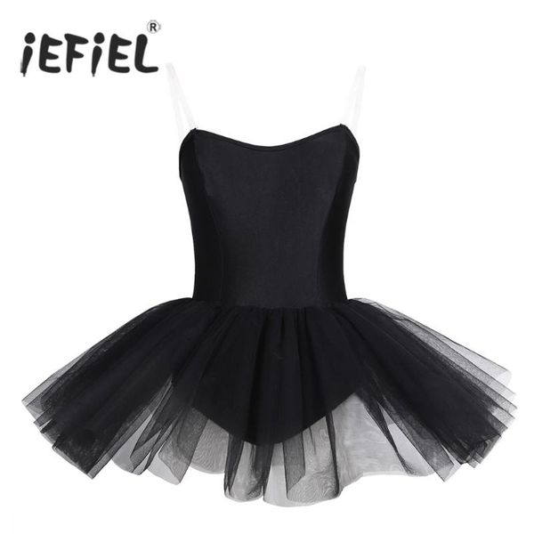 

iefiel women strapless ballerina gymnastic leotard womens built in shelf bra tutu ballet dance class costumes dress, Black;red