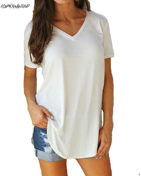 

summer blouses shirt large sizes women shirt applique solid v neck short sleeve rounded hem casual female long tunic, White