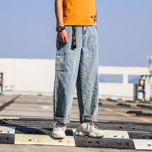 

large sizes baggy loose jean trousers for men casual style fashion denim straight jeans mens wide leg pants big size, Blue
