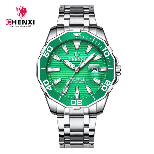 

2019 luxury fashion mens watches quartz steel waterproof diver chenxi brand green wrist watch for man relogio masculino, Slivery;brown