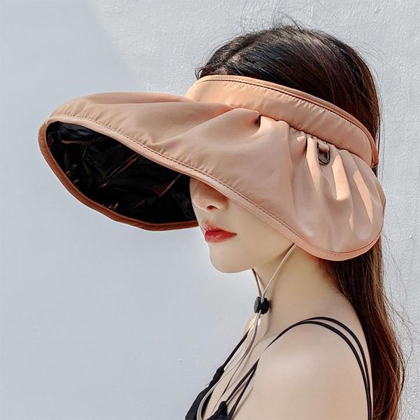 

1pc adjustable empty foldable sunhat large brim beach cap creative uv protection hat for outdoor women ladies, Black