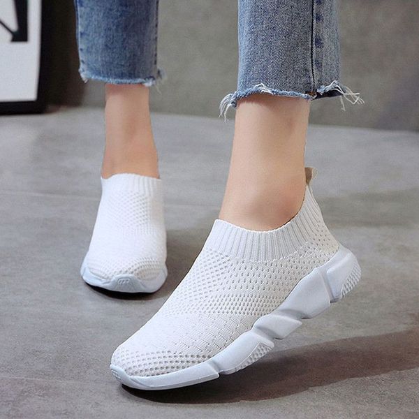 

women shoes 2020 new sneakers women breathable slip on flat shoes soft bottom white sneakers casual flats krasovki, Black