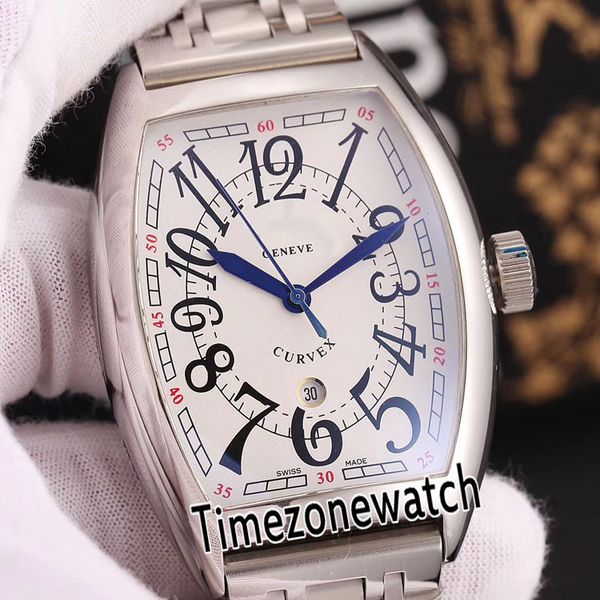 

new casablanca curvex 8880 c dt swiss quartz mens watch steel case white dial big black number markes leather watches timezonewatch e106b2, Slivery;brown