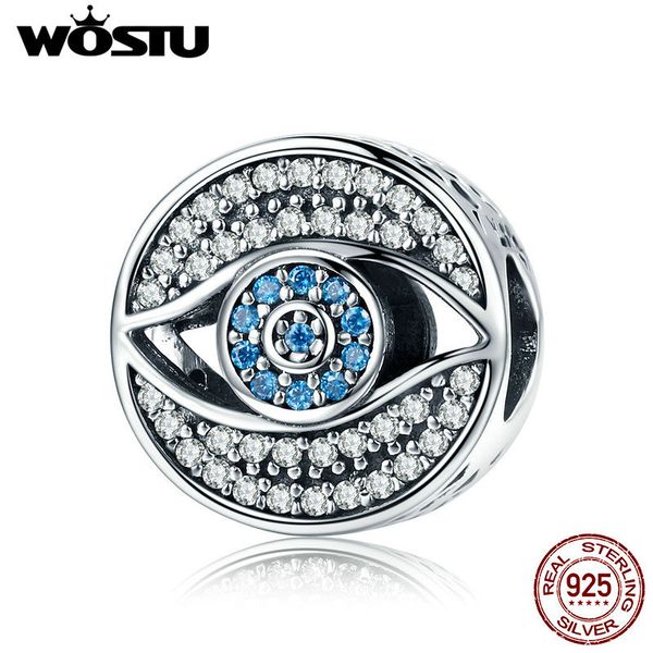 

wostu романтичный 925 sterling silver лаки blue eye clear cz охрана charm beads приспосабливать женщин браслет diy ювелирных изделий cqc565, Blue;slivery