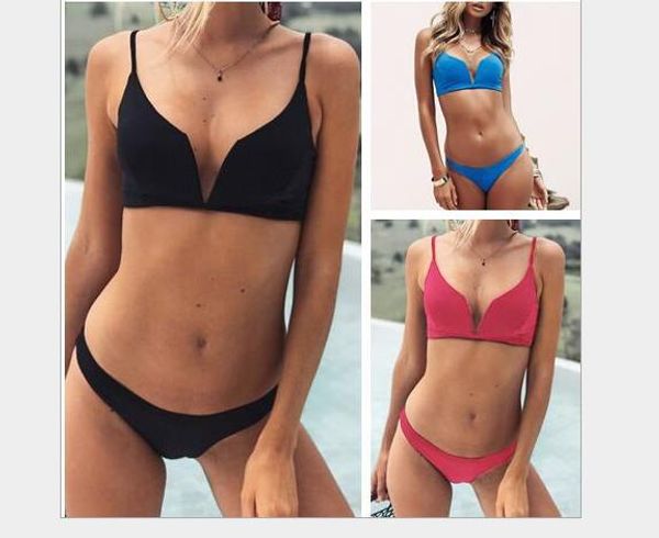 

new bikini v-shaped solid-color swimsuit split bikini