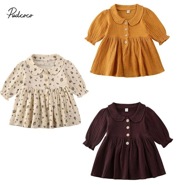 

2020 baby spring autumn clothing cute newborn toddler kids baby girls party floral long sleeve dress solid clothes 0-4t, Red;yellow