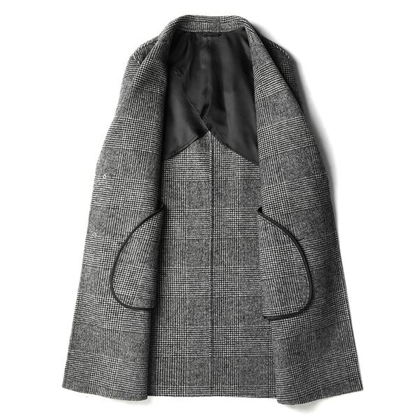 

осень зима длинный шерстяное пальто мужчины vintage plaid шинель корейский тонкий кашемир пальто casaco g-мужчина для 19-0813-2 zl392, Black