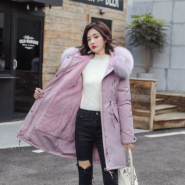

abrigos mujer invierno warm hooded parkas womens thickening down cotton coat female long slim fur collar winter jacket for women, Black