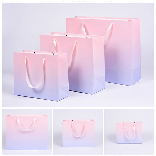 

ins popular paper bags 10pcs with ribbon marble pattern gradient dog design gift paper bags new year party shop packing