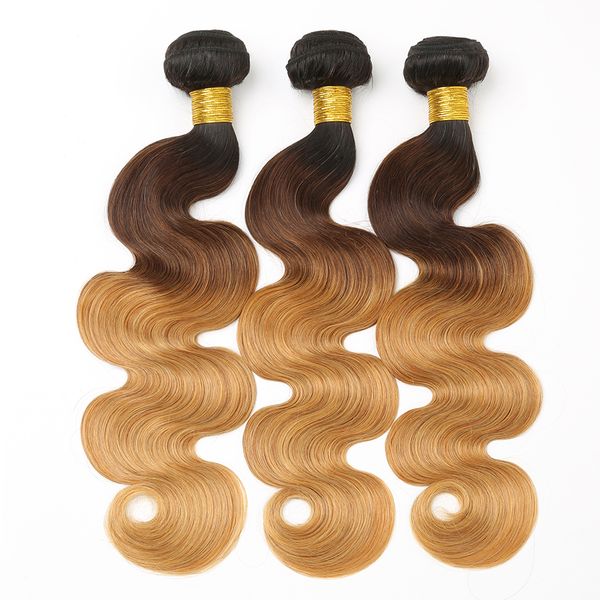 

оптовая 1b / 4/27 ombre body wave связка бразильского волос плетение связка малазийской объемная волна перуанского волос пучки 3 пк / мешок, Black