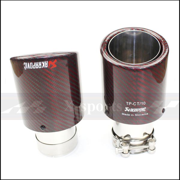 

akrapovic car styling exhaust tail red twill glossy carbon muffler tip tail end universal stainless stee curly silver