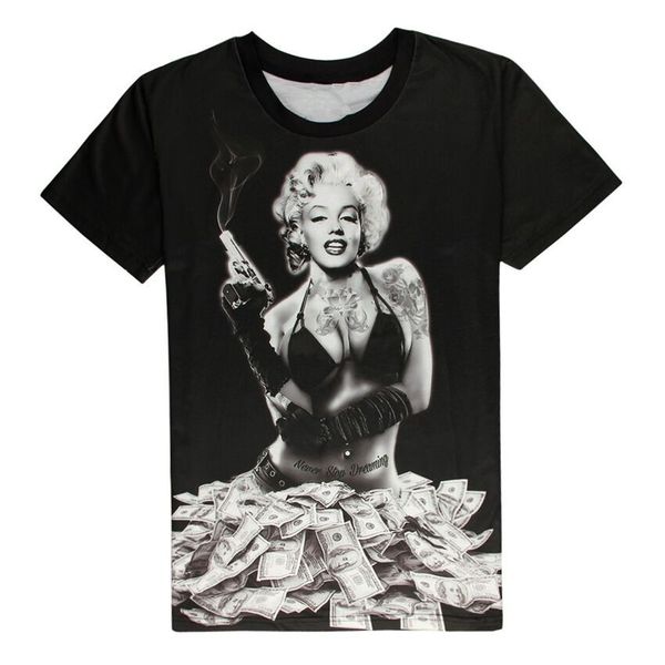 

smoking marilyn monroe and dollar t shirt 3d print men/womens funny summer round collar short sleeve casual u1416, White;black