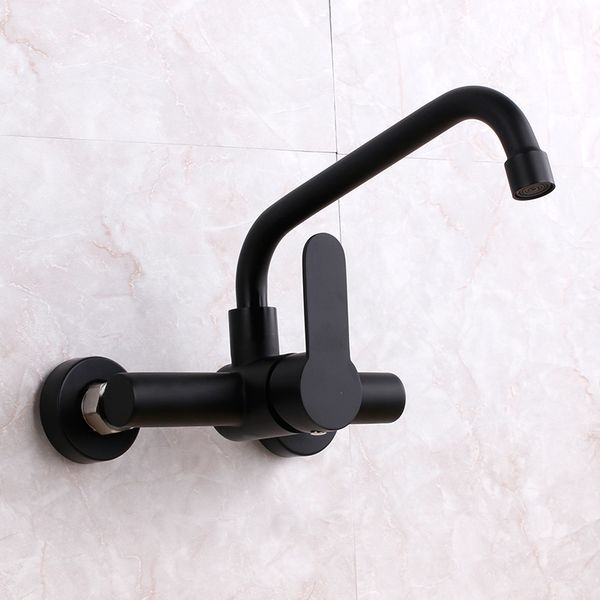 

black sink faucet wall setting dual holes single handle 304 stainless steel