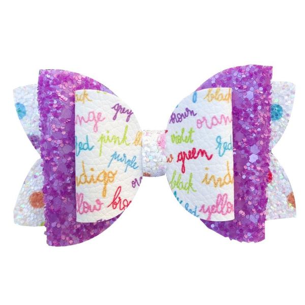 

5pcs 4'' glitter hair bows with printed leather flower unicorn hair clips, Slivery;white