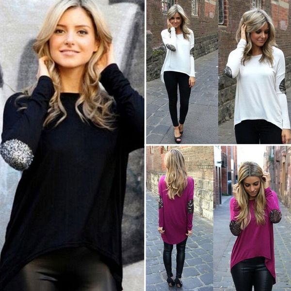 

база флэш-порошок сшивание круглый воротник нерегулярных дам все соответствует верхней длинным рукавом футболки рубашки футболки, White