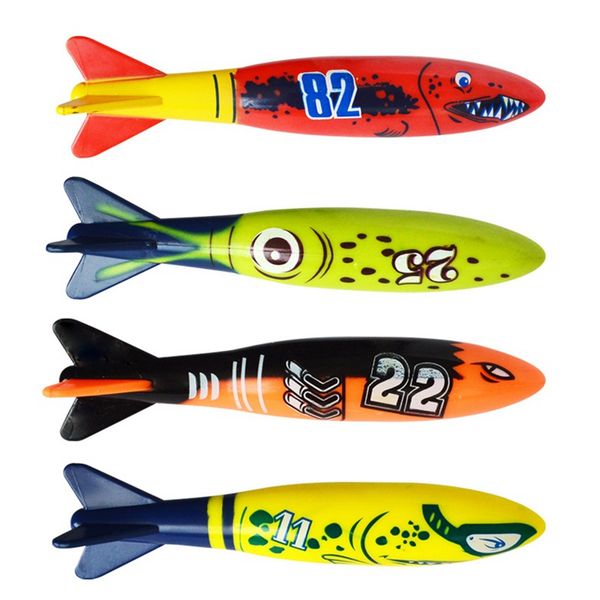

4 pcs torpedo rocket throwing toy swimming pool diving game summer torpedo bandits children underwater dive sticks toys