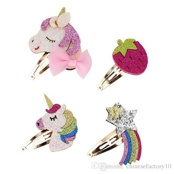 

unicorn baby girls sequin hair clips strawberry rainbow design kids girl hair barrettes children boutiques hair accessories fashion, Slivery;white