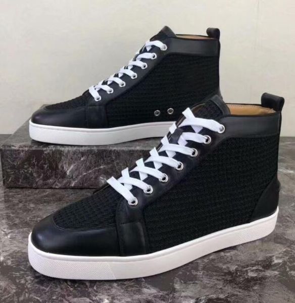 

2019 designer fashion red bottoms shoes studded spikes flat sneakers men women glitter party lovers genuine leather casual rivet sneaker c04, Black