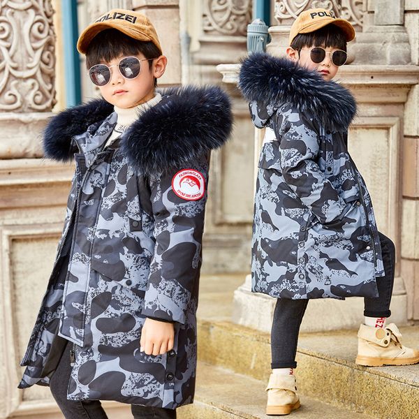 

2020 new children's down jacket boy korean thick fur collar coat, Blue;gray