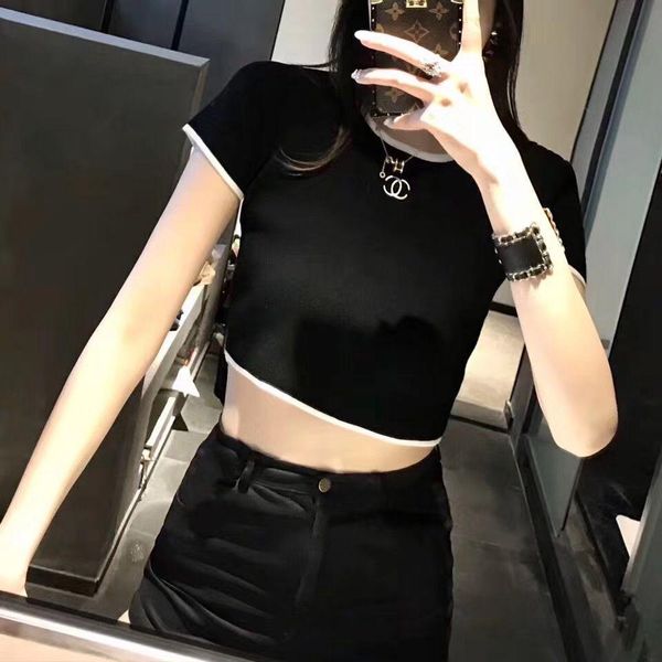 

a new european and american women's fashion trend in 2020, a tight short-sleeved long-sleeved spring crop t-shirt for girls, White