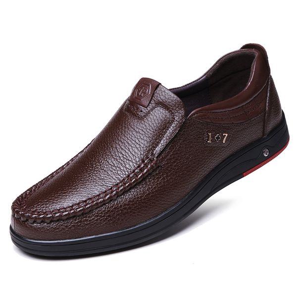 

plus size 48 men genuine leather shoes casual men loafers shoes comfortable quality flats breathable moccasins, Black