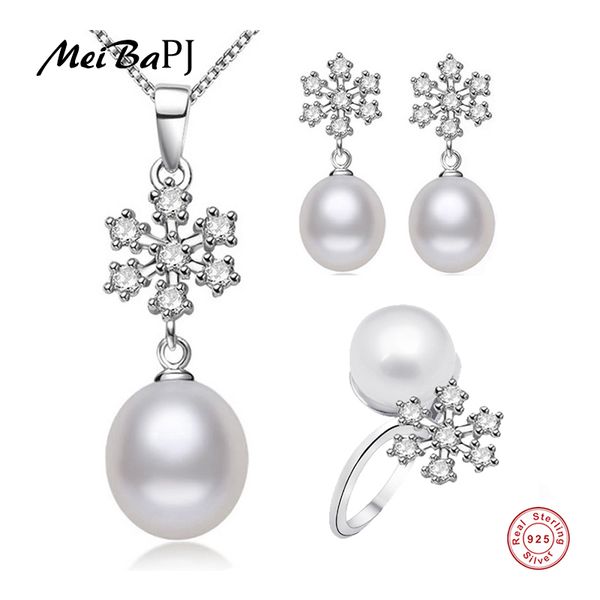 

meibapj]925 silver 100% genuine black freshwater pearl pendant necklace and earrings jewelry sets for women
